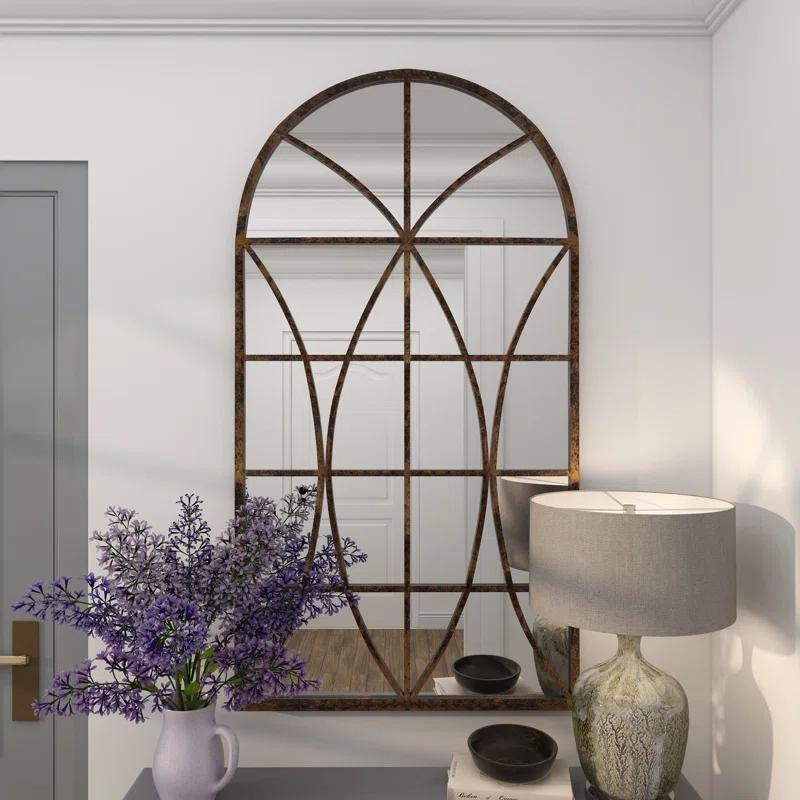 One Allium Way® Metal Window Pane Inspired Room Wall Mirror with Arched Top