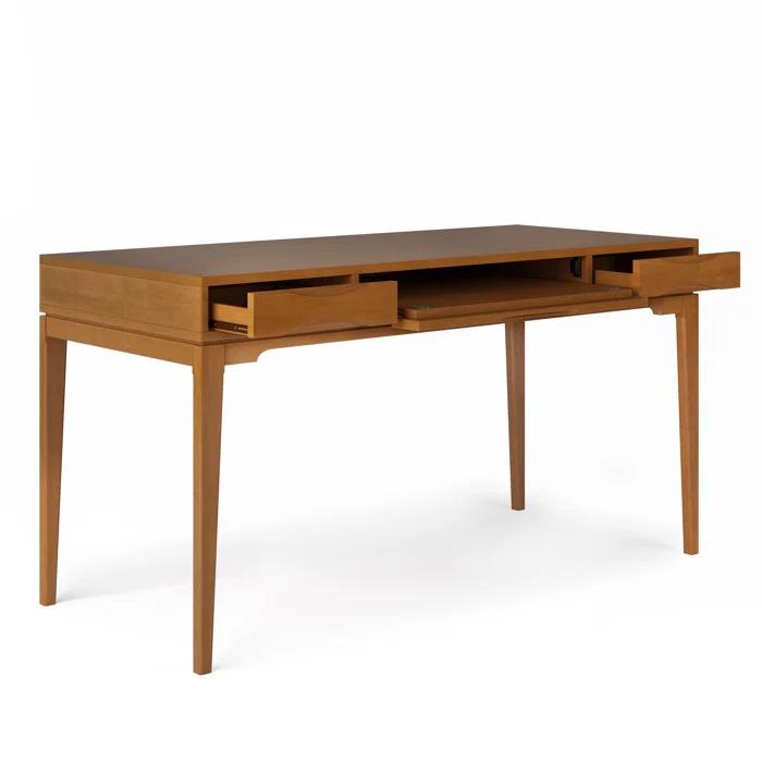 Simpli Home Harper Solid Wood Desk, Contemporary Style with Keyboard Tray and Storage