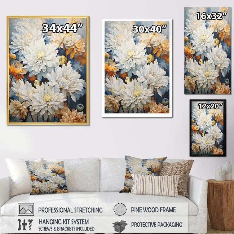 Design Art " Mums Painting Beige White And Blue I "