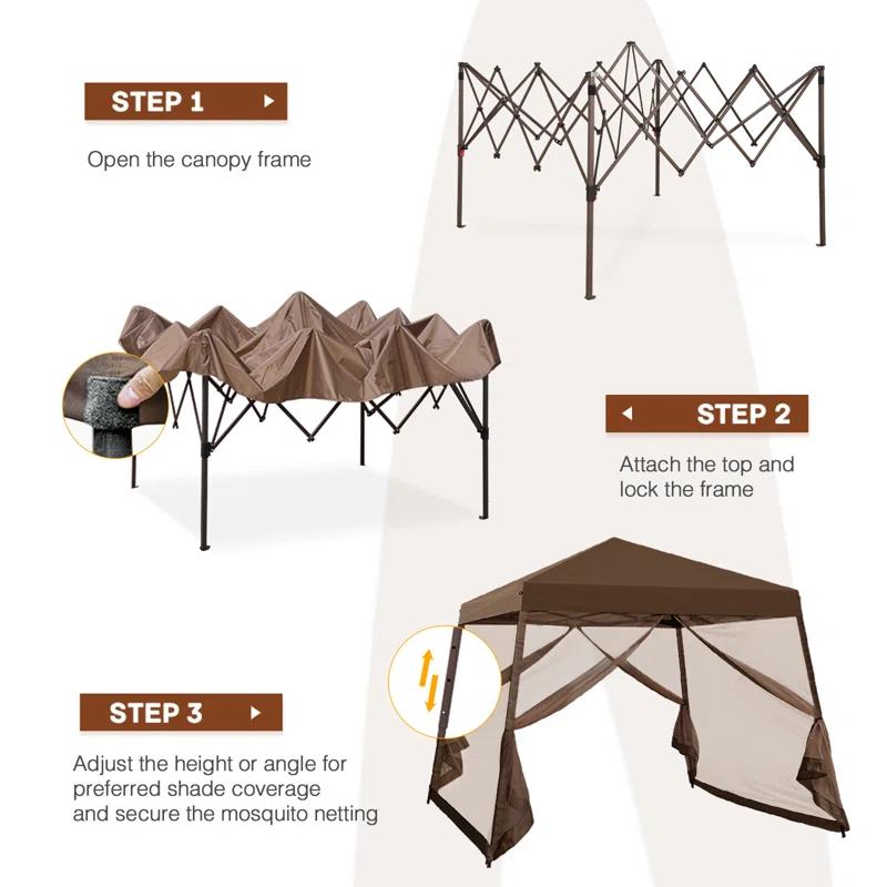 COOS BAY 10 Ft. W X 10 Ft. D Steel Pop Up Slant Leg Patio Gazebo With Netting