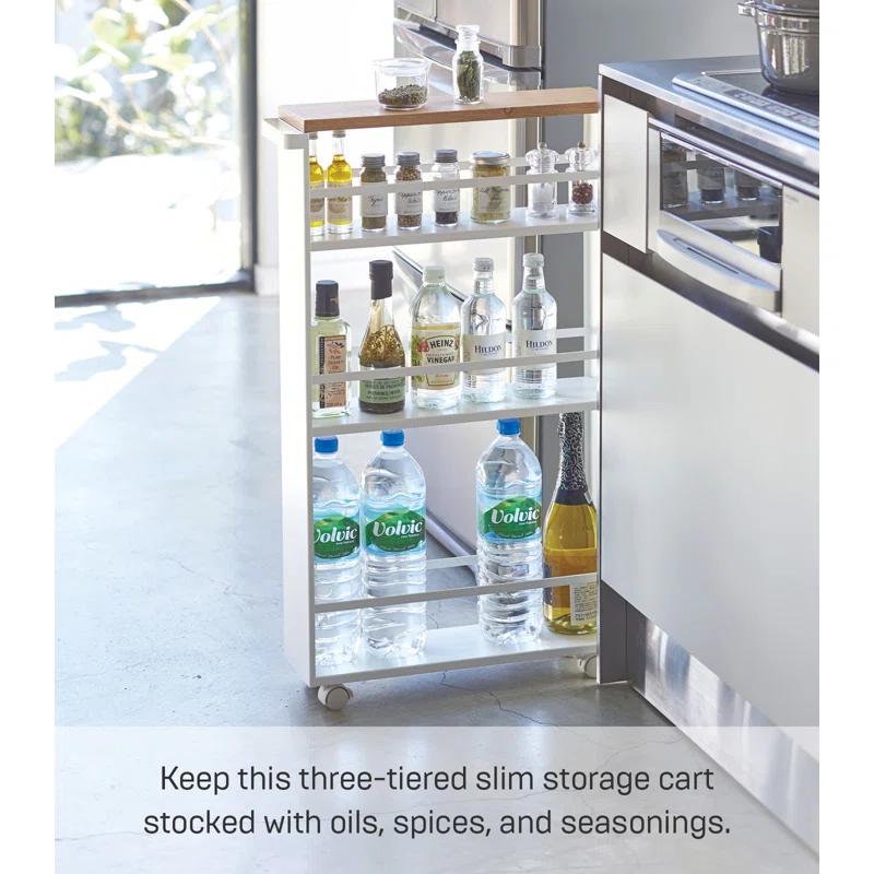 Yamazaki Tower White Rolling Slim Storage Cart With Handle