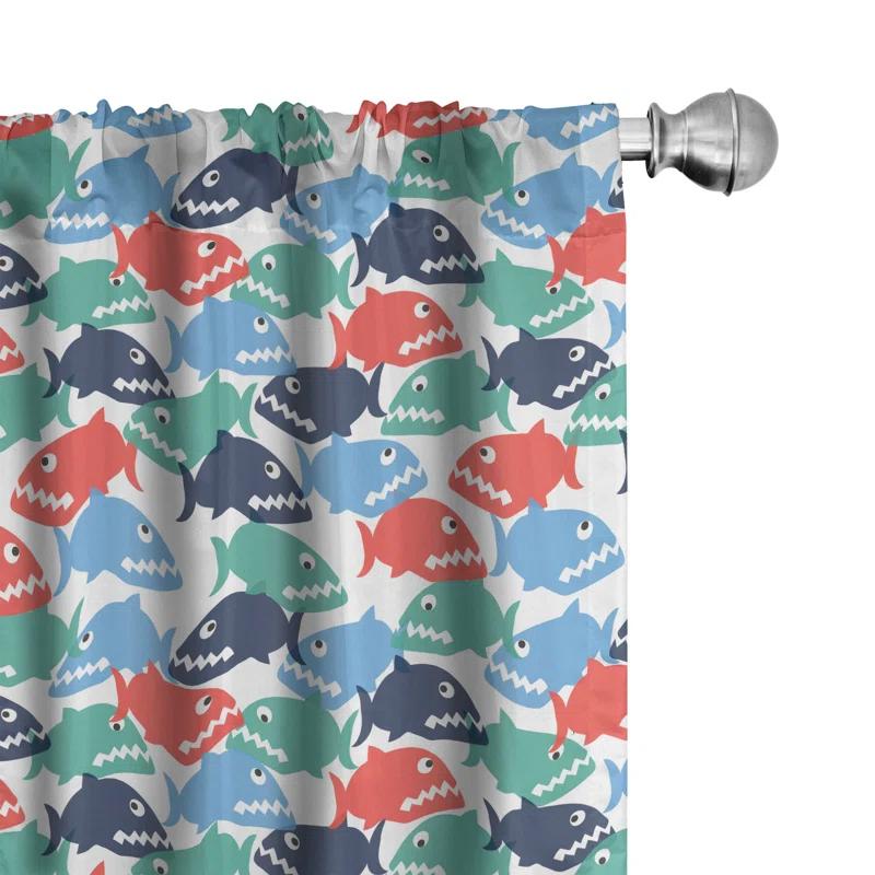 Ambesonne Fish Simple Colorful Cartoonish Semi-Sheer Rod Pocket Sliding Panels (Set of 2)