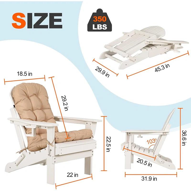 Winston Porter Folding Adirondack Chairs With Cushion, Hdpe Oversized Patio Chair Weather Resistant