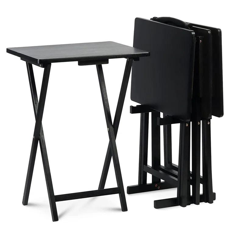 PJ Wood Folding TV Tray Tables with Compact Storage Rack, 5 Piece Set & Reviews | Wayfair
