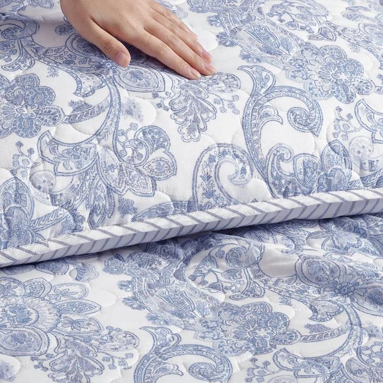 Stone Cottage Bedding Stone Cottage Field Of Paisley Cotton Reversible Blue Quilt Set, King