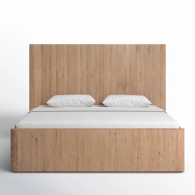 Natural Oak King Low Profile Bed with Tall Headboard