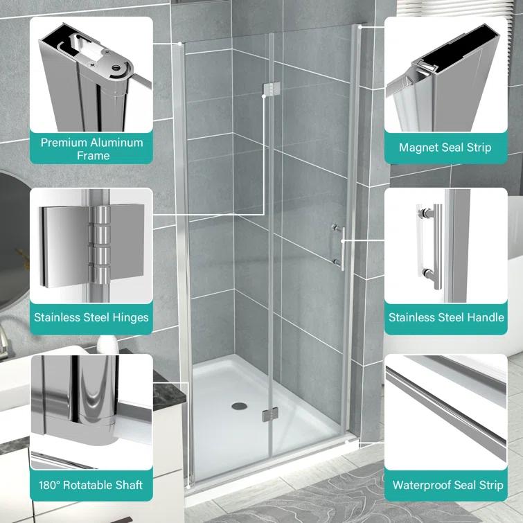 Sarlai 30 - 31 3/8" W x 72" H BiFold Frameless Glass Shower Door with Clear Tempered Glass S-SD3072BF-CH