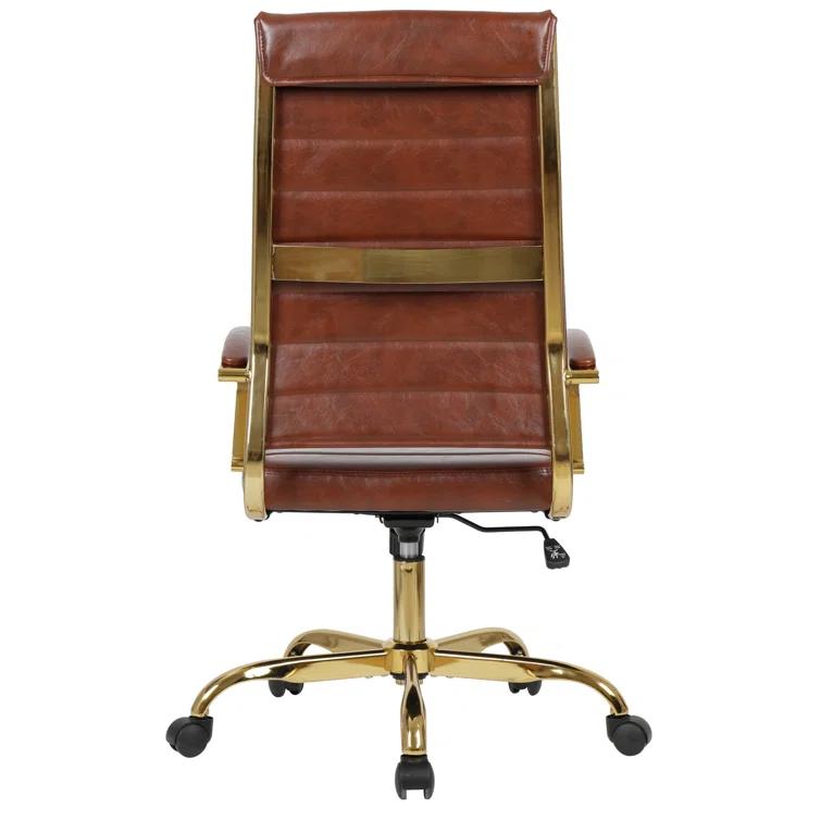 Everly Quinn Humairaa Benmar Leather Office Chair in Gold Base