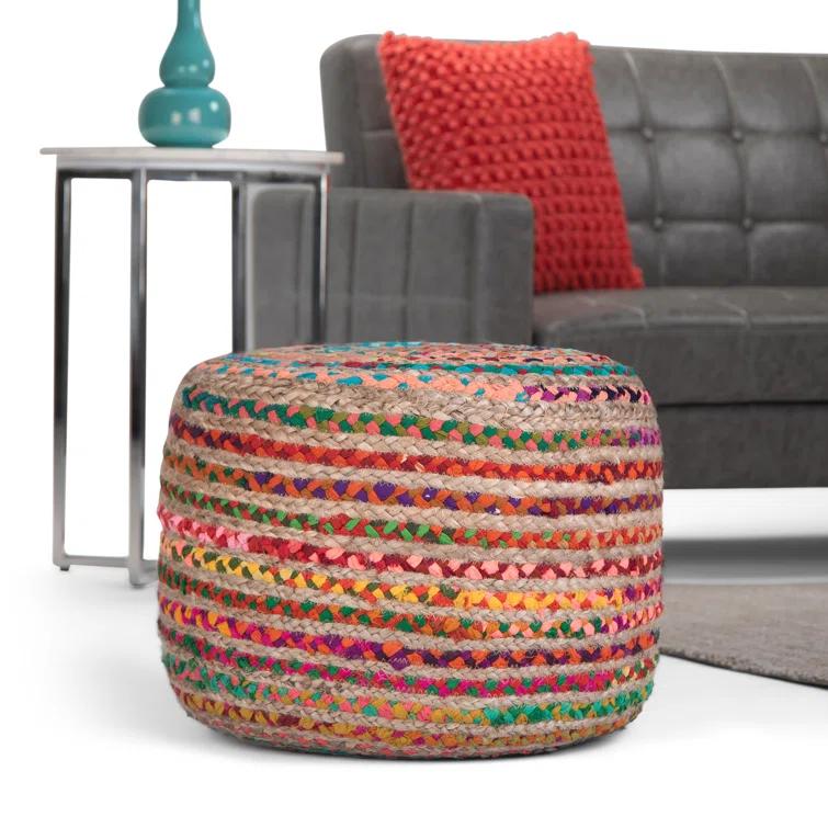 Simpli Home Margo 20"W Cotton and Jute Boho-style Pouf