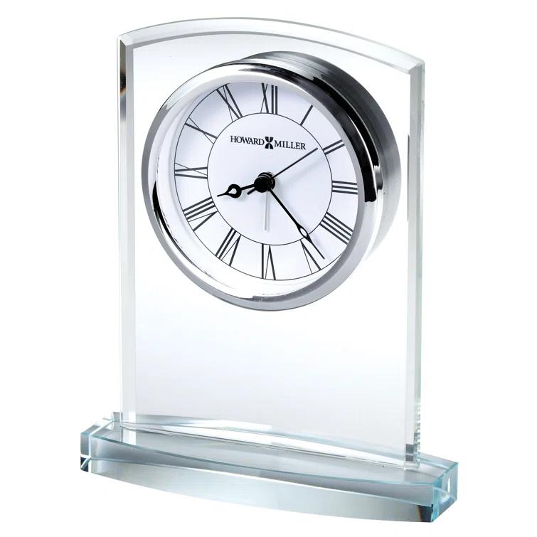 Howard Miller® Talbot Glam Roman Numeral Crystal Quartz Movement / Crystal Tabletop Clock with Alarm in Clear/White/Silver