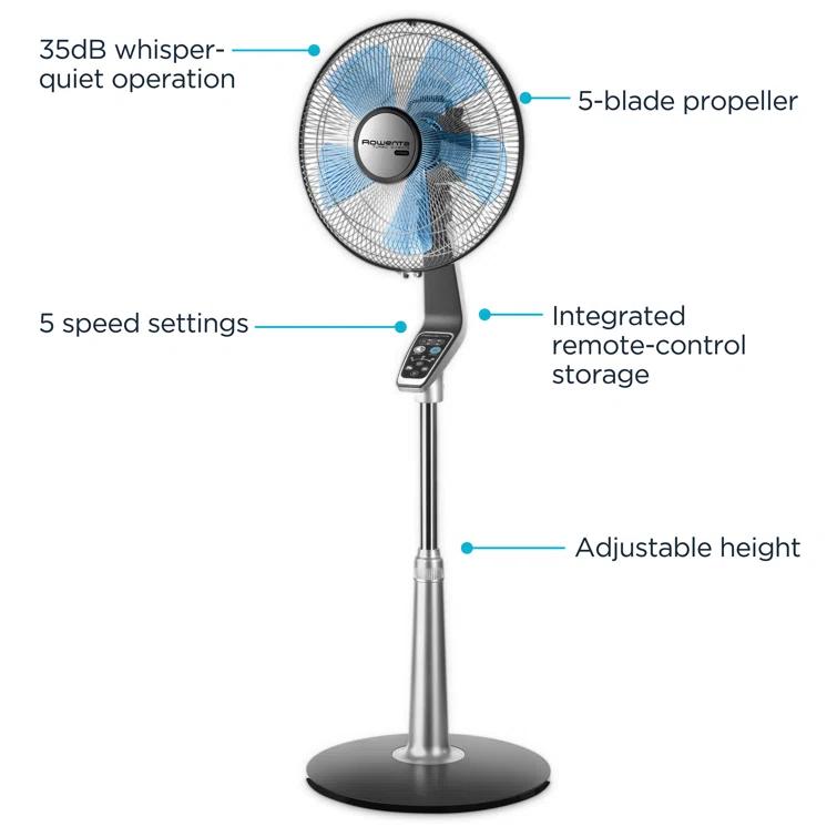 Rowenta Rowenta Turbo Silence Extreme Stand Fan With 5 Speeds, Oscillating Feature, Adjustable Height And Remote