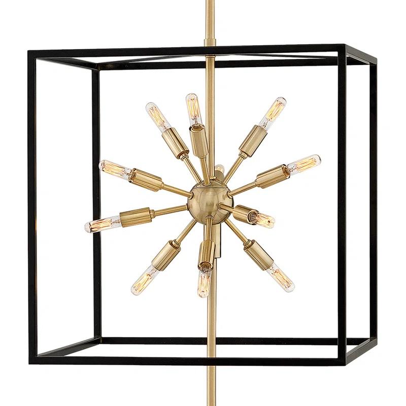 Aros 24-Light Two Cube Open Frame Pendant, Black & Warm Brass By Lisa McDennon