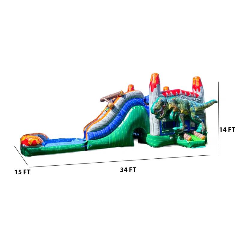 XJUMP Dinosaur Commercial Grade Bounce House Water Slide (with Pool and Blower)