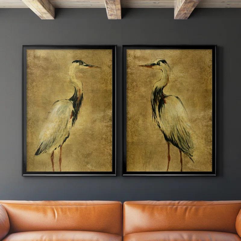 Beachcrest Home™ " Gold Crane At Dusk I " 2 - Pieces Painting Print