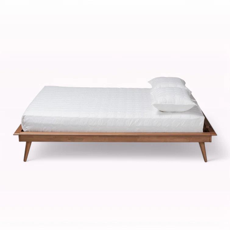 George Oliver Brayden Platform Bed with Walnut Brown Finish in Mid-Century Modern Style