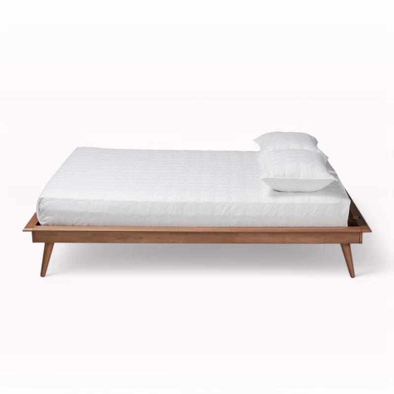 George Oliver Brayden Platform Bed with Walnut Brown Finish in Mid-Century Modern Style