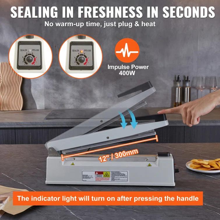 VEVOR VEVOR 12" Aluminum Hand Impulse Heat Sealer Machine Poly Plastic Bags Sealing