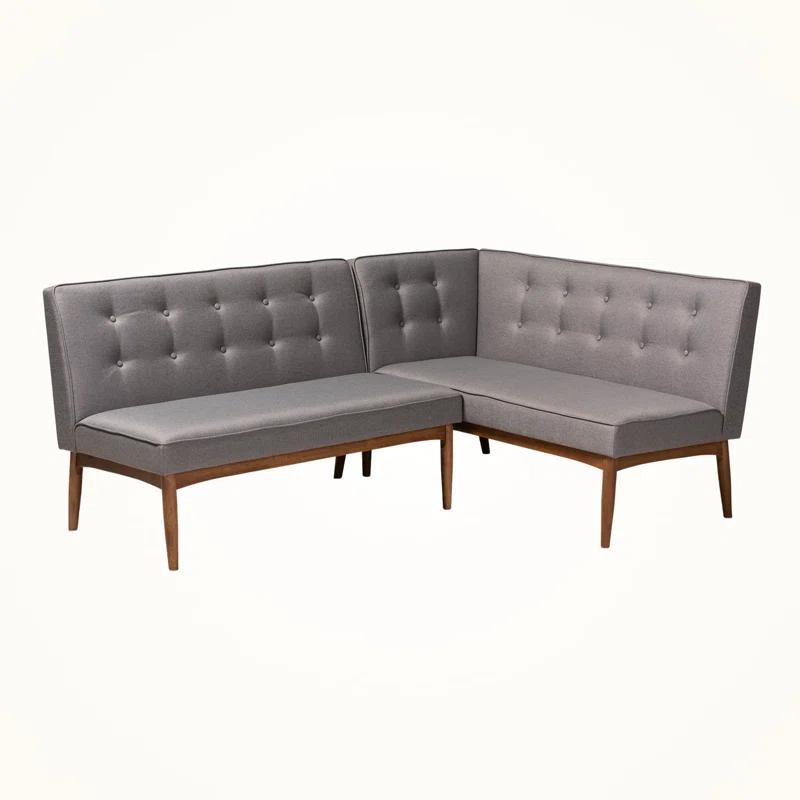 George Oliver Tomball Gray Fabric Upholstered 2-Pc Wood Dining Nook Banquette Set, 31.39" H X 53.25" W X 26.16" D