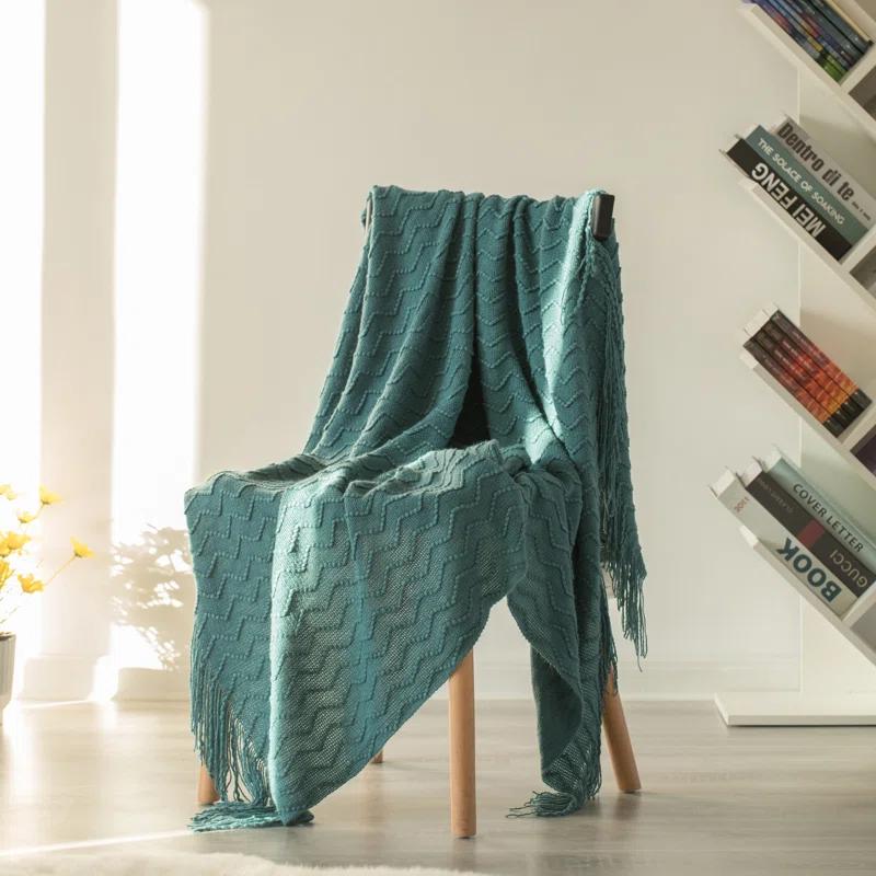 Decorative Throw Blanket - 50x60" Soft Knit with Fringe Edges for a Cozy Touch to Your Living Space