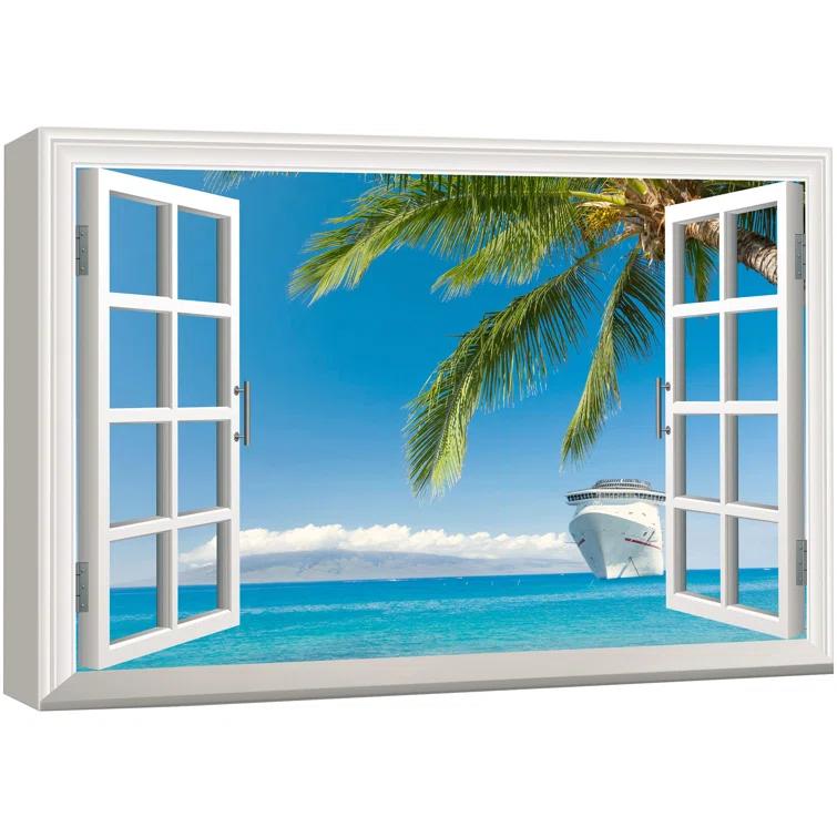 IDEA4WALL Window Scenery " Landscape Tropical Palm Tree Beach Nature Wilderness "
