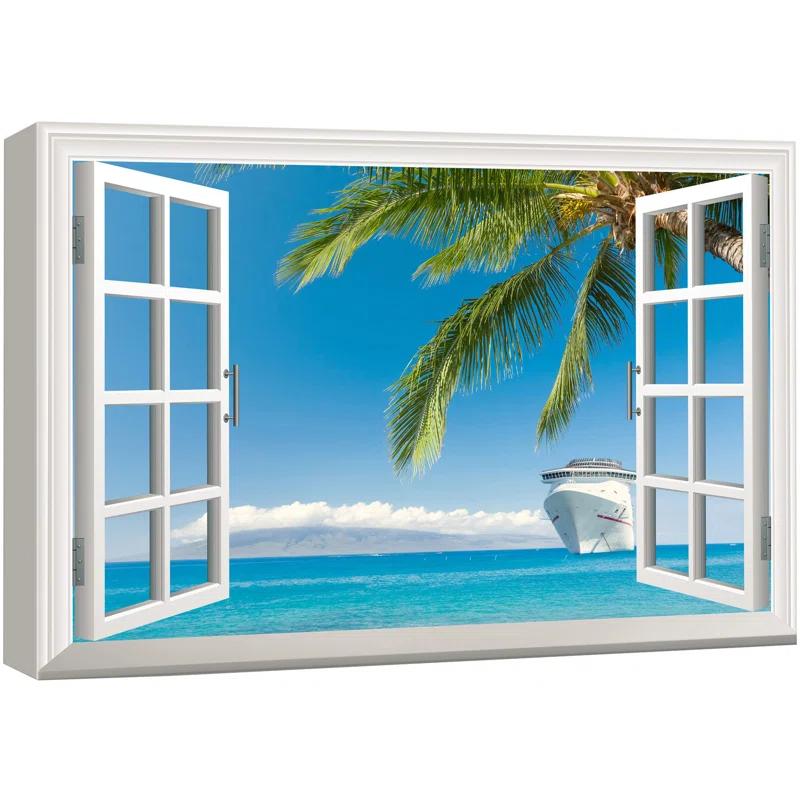 IDEA4WALL Window Scenery " Landscape Tropical Palm Tree Beach Nature Wilderness "