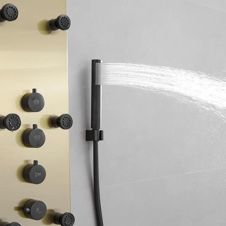 VIBRANTBATH 8-Jet Rainfall Shower Tower Shower Panel System With Rainfall Waterfall Shower Head And Shower Hand In Brushed Nickel YTP33-BGK