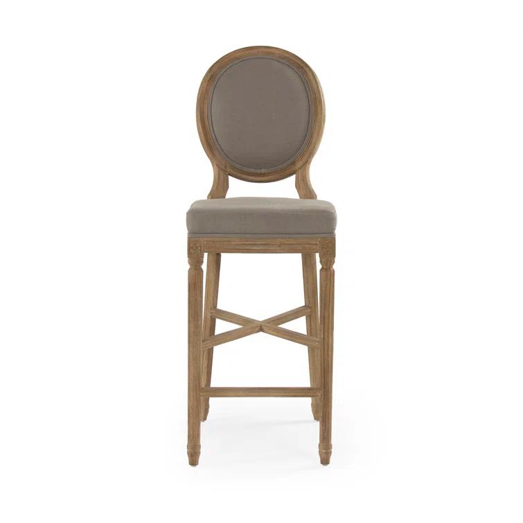 Medallion Bar Stool, Grey Linen