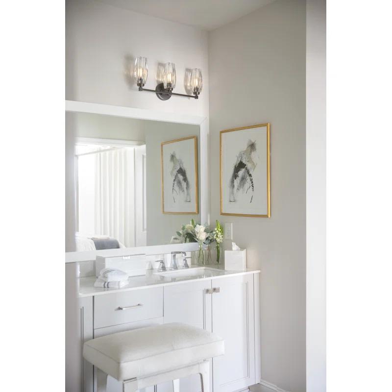 Hinkley Ana 3-Light Bath Vanity w/ Faceted Heavy-Cut Diamond-Shaped Crystal Shades - Black Oxide