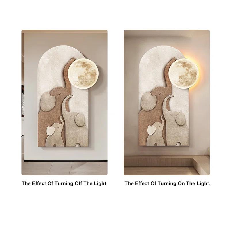 Homary 31.5" Arched LED 3D Acrylic Elephant Moon Wall Sculpture Art Decor Living Room Bedroom