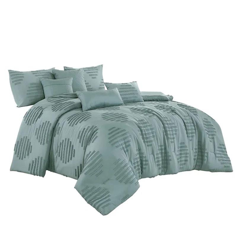 Home Mart Goods 7 Piece Teal Blue Geometric Bedding Comforter Set