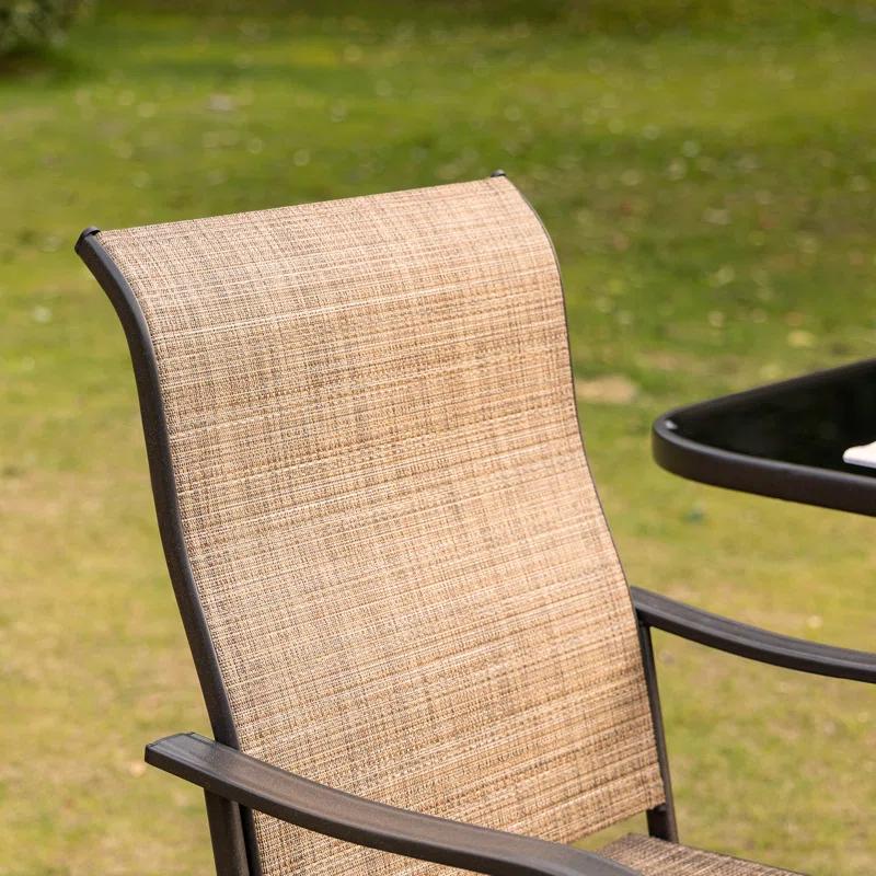 Canora Grey Outsunny Set of 2 Outdoor Swivel Bar Stools with Armrests, Bar Height Patio Chairs with Steel Frame , Brown