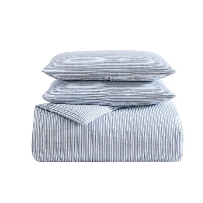 Eddie Bauer Eddie Bauer Ticking Stripe Navy Cotton Percale Duvet Cover Set