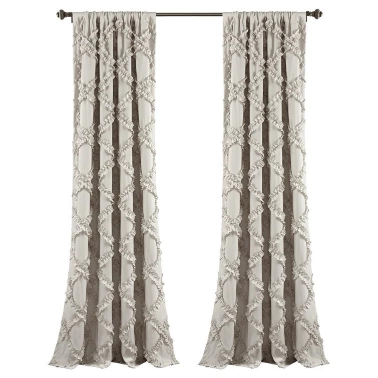 Lush Decor Ruffle Diamond Polyester Semi Sheer Curtain Pair (Set of 2)
