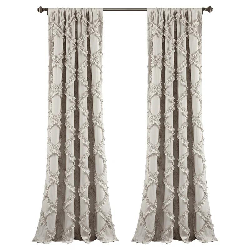 Ruffle Diamond Polyester Semi Sheer Curtain Pair (Set of 2)