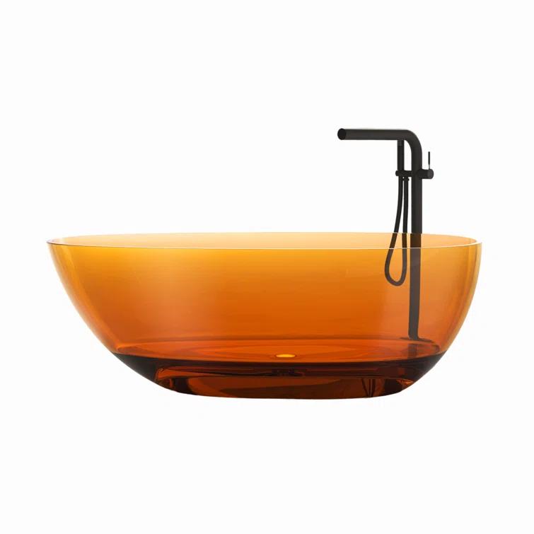 Vanity Art 59" x 31" Freestanding Soaking Stone Resin Bathtub with Polished Chrome Pop Up Drain VA6913-PCS
