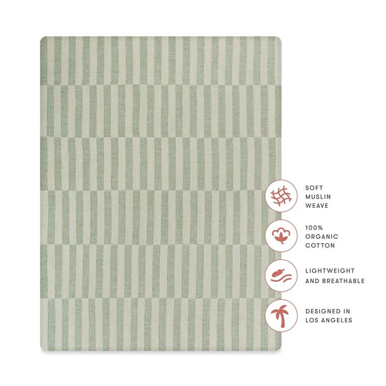 Babyletto Muslin All-Stages Midi Crib Sheet, GOTS Certified Organic Cotton - Moss Stripe