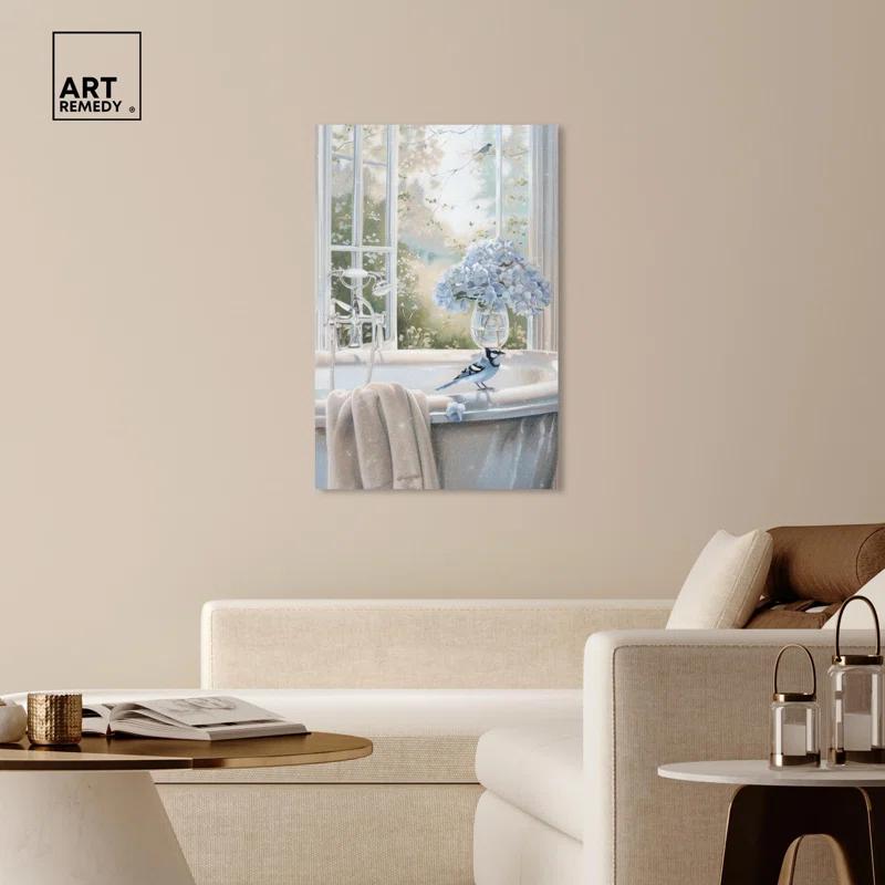 Art Remedy Bluebird Bathroom Canvas Glam Bathroom Art by Art Remedy