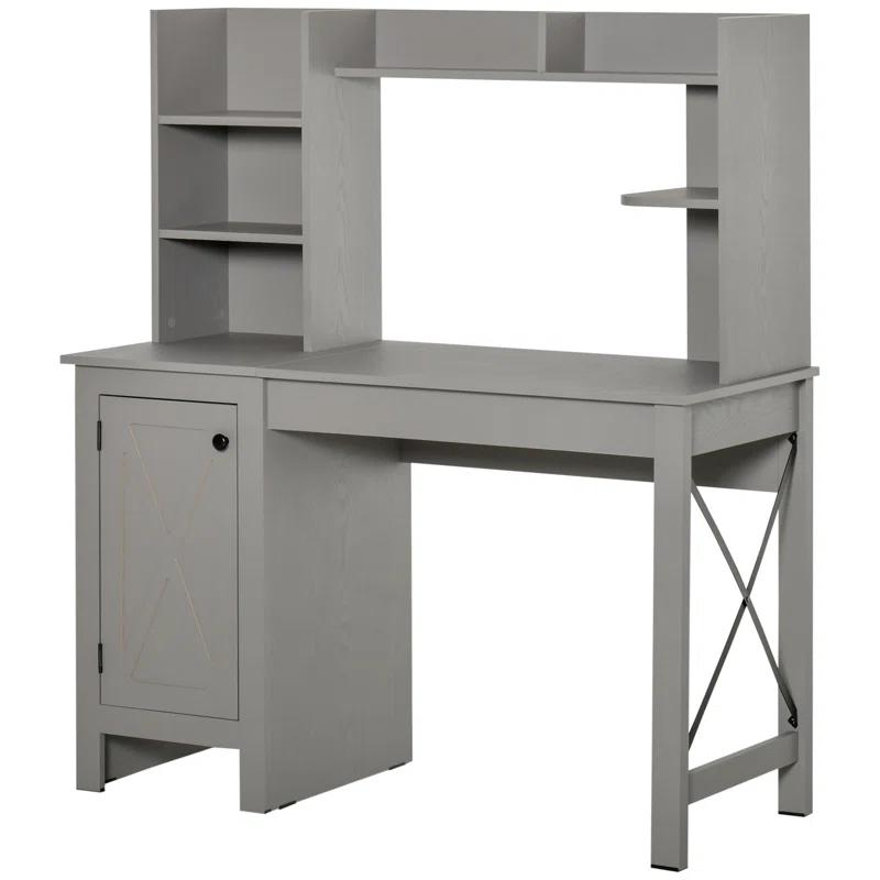Gracie Oaks Farmhouse Computer Desk With Hutch And Cabinet, Home Office Desk With Storage, For Study