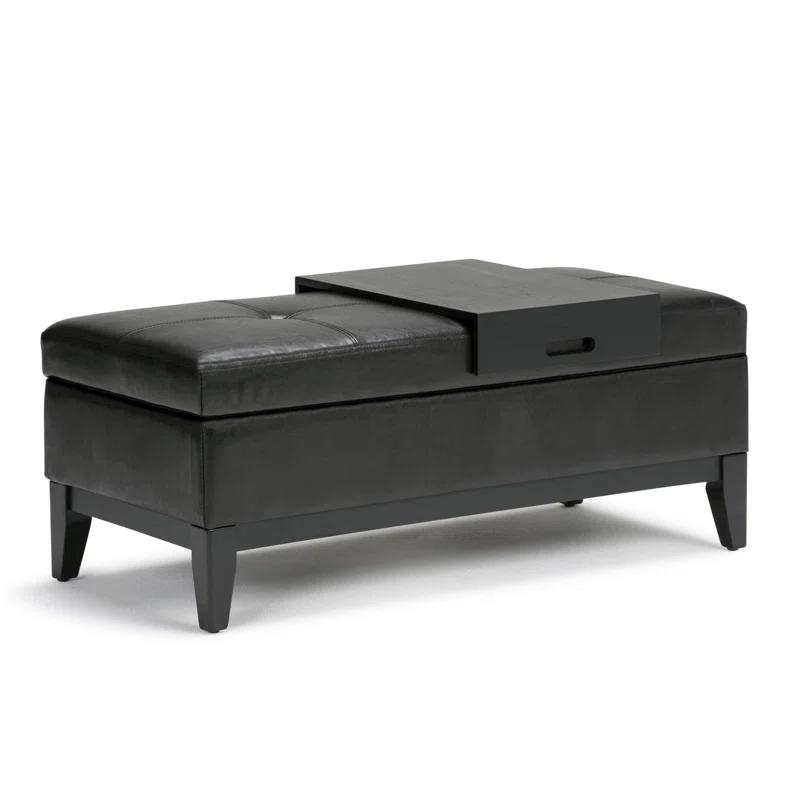 Simpli Home Oregon 42"W Upholstered Storage Ottoman Bench with Lift-Top Lid and Tray