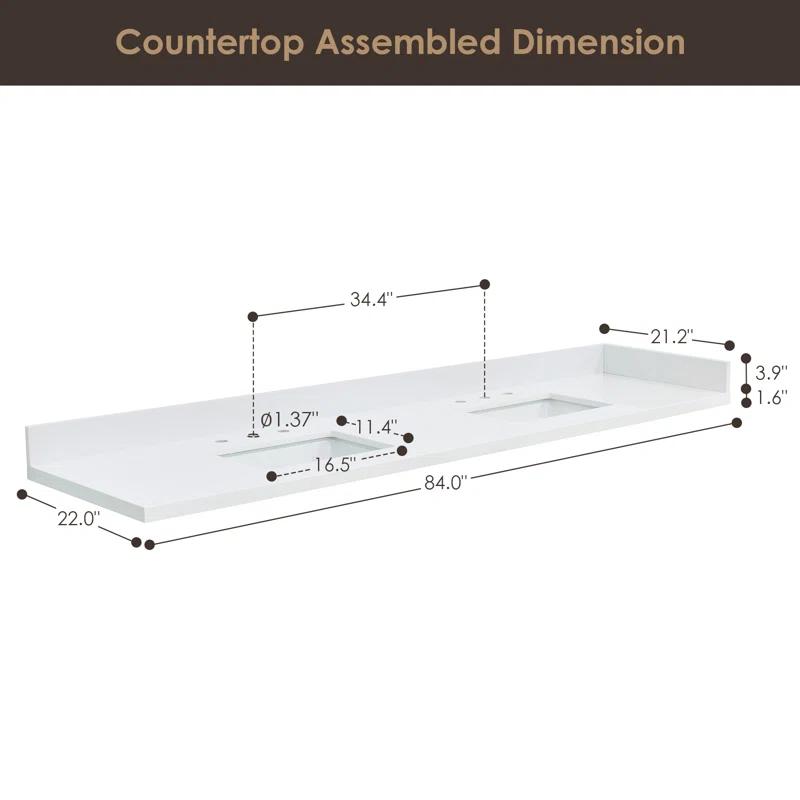 Altair Caorle 84" Resin Double Vanity Top with Sink and 6 Faucet Holes