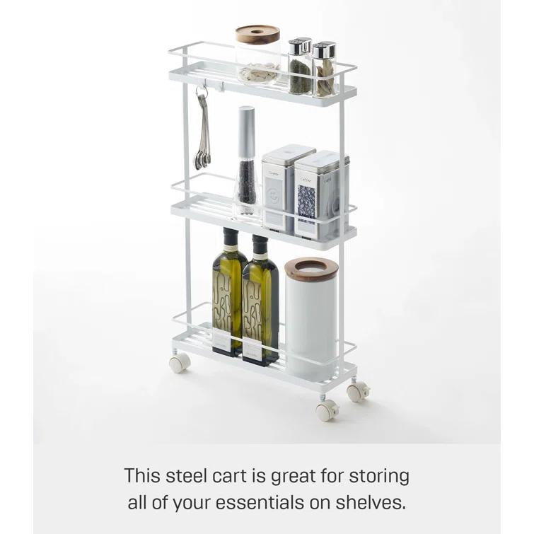 Yamazaki White Steel Rolling Kitchen Storage Cart