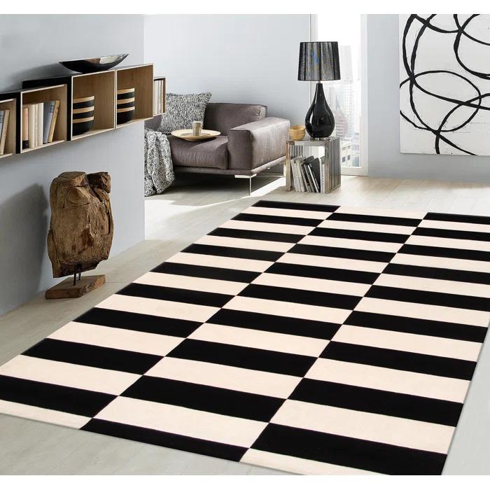 Pasargad Rodeo Striped Handmade Tufted Black/Beige Area Rug