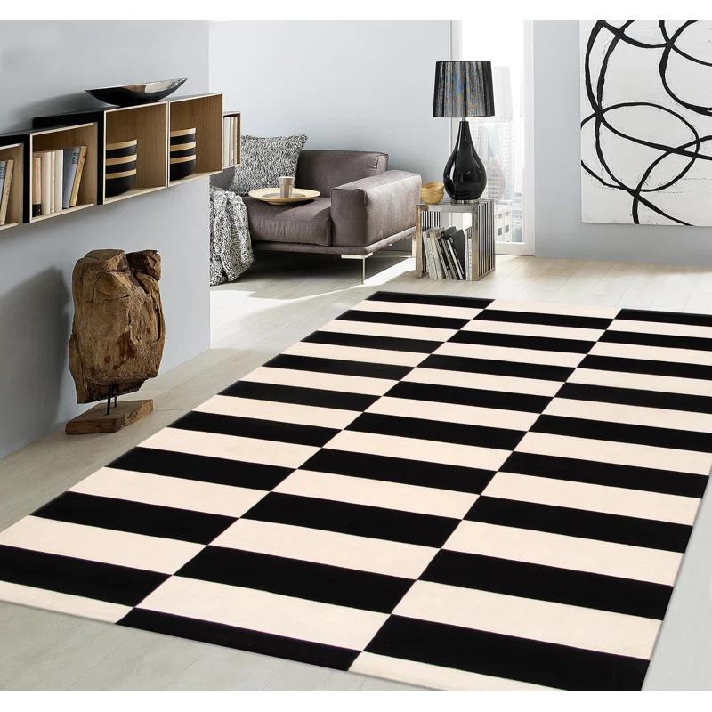 Pasargad Rodeo Striped Handmade Tufted Black/Beige Area Rug