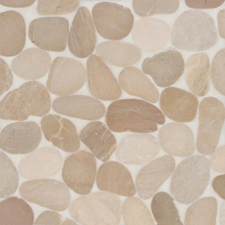 Bedrosians Waterbrook 12" x 12" Jumbo Sliced Pebble Mosaic Tile in Tan/Beige/Ivory