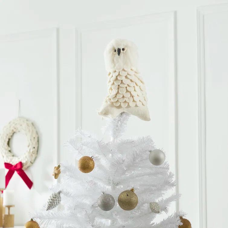Arcadia Home Snowy Owl Handmade Hand Felted Wool Christmas Tree Topper