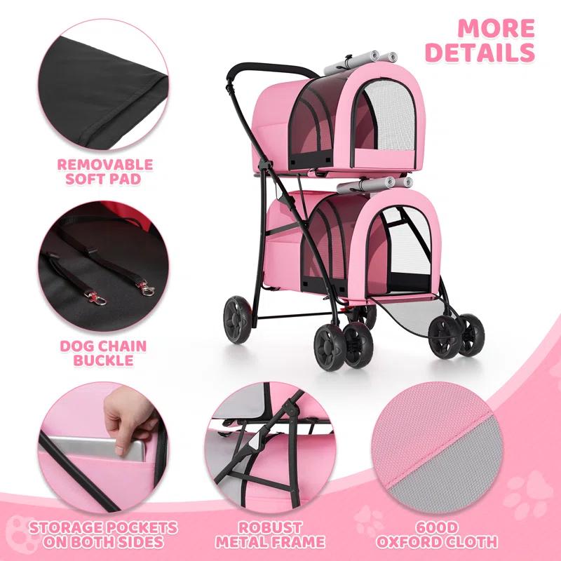 Bring Home Furniture Folding Pet Stroller for Cats & Dogs 4-in-1 Double Dog Stroller for Small & Medium Pets Carrier Cart with Convertible Features | Wayfair