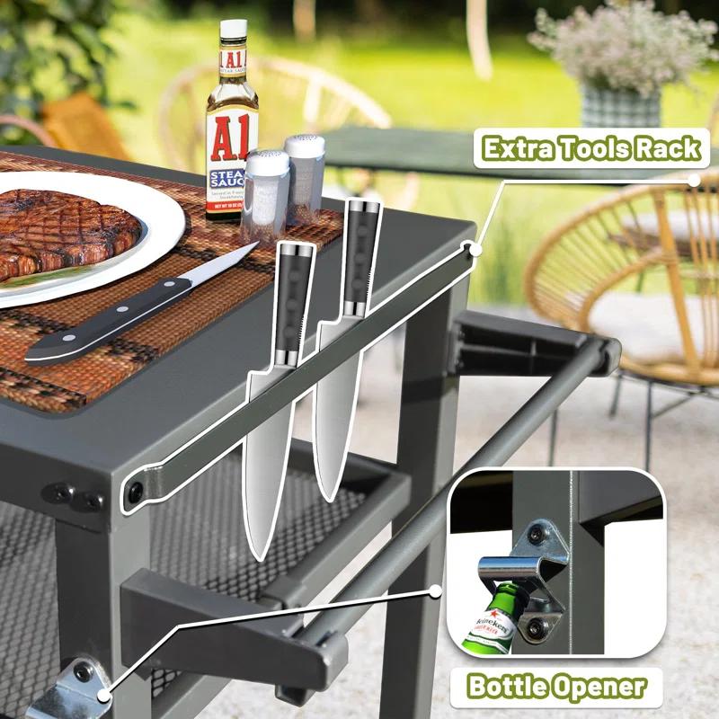 GZMWON 3-Shelf Outdoor Grill Table, Grill Cart Outdoor With Wheels, Pizza Oven Table And Food Prep Table, Blackstone Table Grill Stand  Blackstone Griddle  Outside BBQ