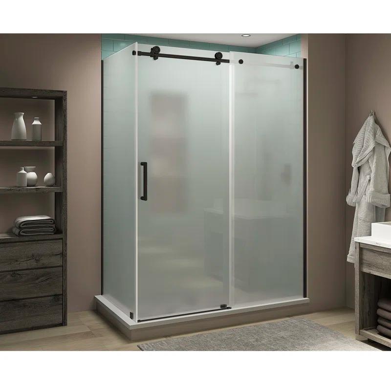 Coraline XL 52" - 56" W x 34" D x 80" H Frameless Rectangle Sliding Shower Enclosure, Frosted Glass