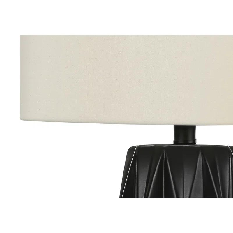 Benjara Table Lamp, 25 Inch Black Textured Ceramic Base, Ivory Fabric Shade