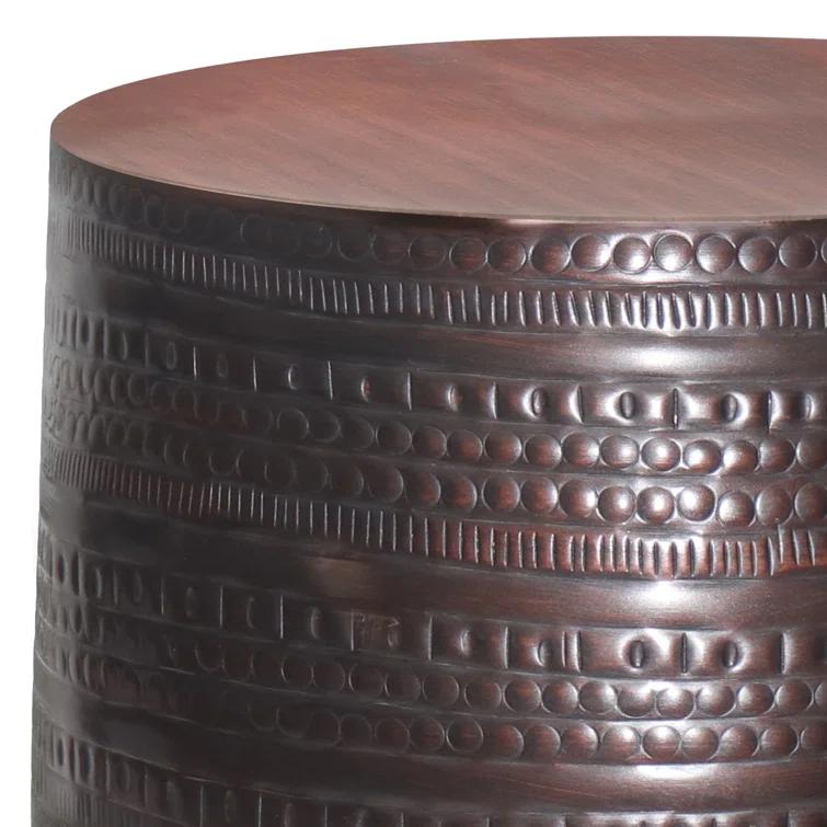Simpli Home 15"W Metal Boho End Table with Drum Design and Textured Finish, Assembled